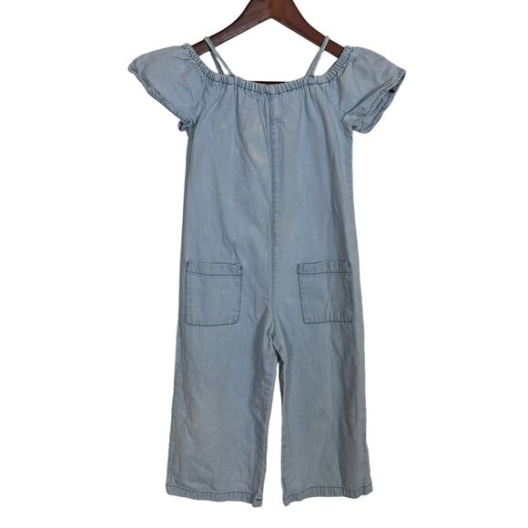 Zara Short Sleeve Denim Light Wash Cropped Jumpsuit Girls 7 - Picture 1 of 5